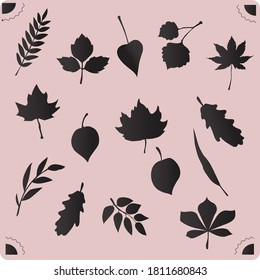 Different hand drawn tree leaves set collection.Black Leaves Designed.