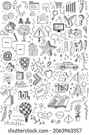 Different hand drawn vector doodles set
