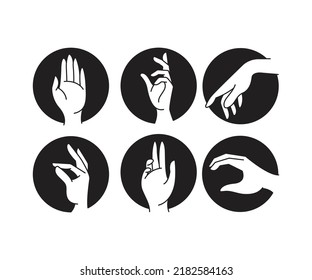 different of hand gestures in circle set line illustration