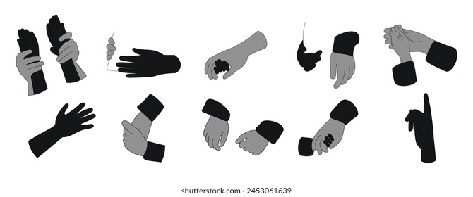 Different hand gestures set. Signs expressed by adults and children. Flat vector illustrations isolated on white background