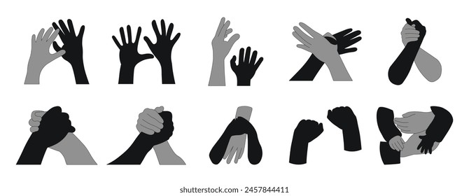 Different hand gestures set. Signs expressed by adults and children. Flat vector illustrations isolated on white background