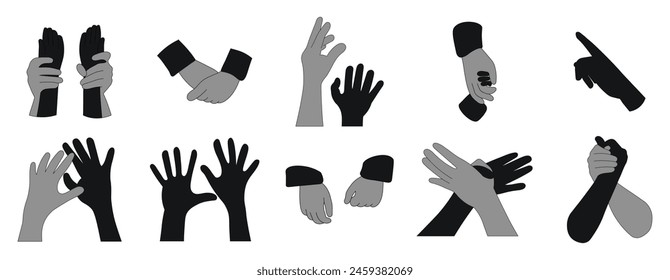 Different hand gestures set. Signs expressed by adults and children. Flat vector illustrations isolated on white background