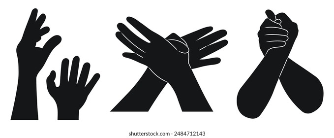 Different hand gestures set. Signs expressed by adults and children