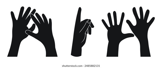 Different hand gestures set. Signs expressed by adults and children