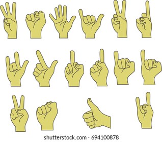 Different hand gestures set. vector illustration