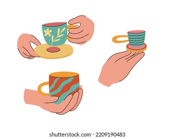 Different hand position with a teacup