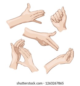 Different hand positions, icons, color drawings