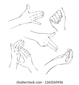 Different hand positions, icons, drawings by line