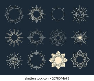 different hand written sunburst elements. signs and symbols of hand written sunburst.