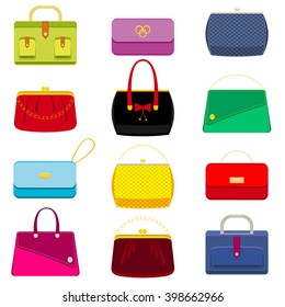 Different handbags on a white background.