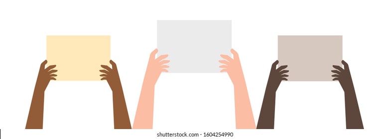 different hands holding a blank placard illustration vector.