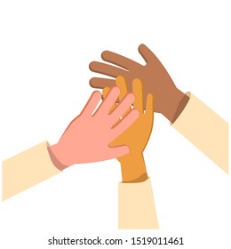 different hands. Peace, Cultural Diversity Day illustration for help and social love. colorful human raise hands concept.