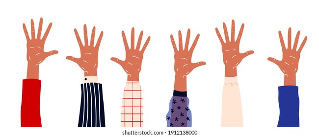 Different hands of people. Flat illustration of hands. Male and female hands.