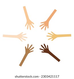 Diferentes manos uniéndose y uniéndose. Ilustración del icono del doodle de dibujo del vector. Asociación de trabajo en equipo