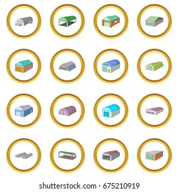 Different hangars icons circle gold in cartoon style isolate on white background vector illustration