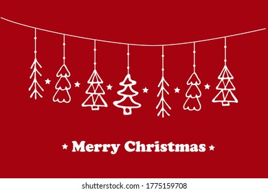 Different hanging Christmas ornaments.Festive Christmas  and New year garland. New Year decorative torse, Horizontally  festoon.