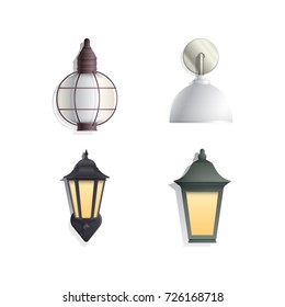 Different hanging lamp collection for interior design. Vector Illustration. Isolated on white. Elements of interior. 