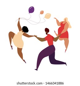 Different happy friends having fun. bright card for blogs and social media. Motivation and inspiration illustration for invitations, greeting cards, posters. Organization of holidays advertising