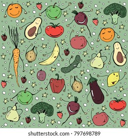 different happy vegetables vector in winter
