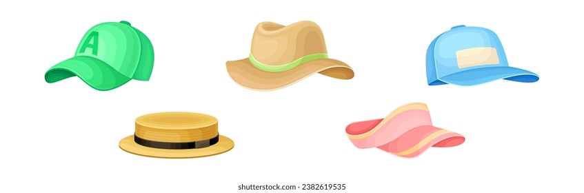 Different Hat and Headdress with Brim and Cap Vector Set