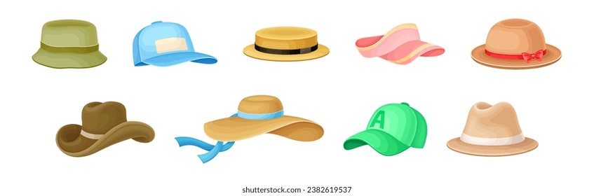 Different Hat and Headdress with Brim Vector Set