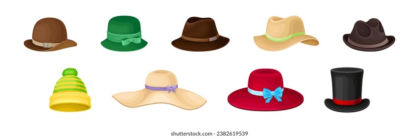 Different Hat and Headdress with Brim Vector Set