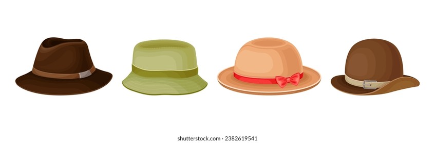 Different Hat and Headdress with Brim Vector Set