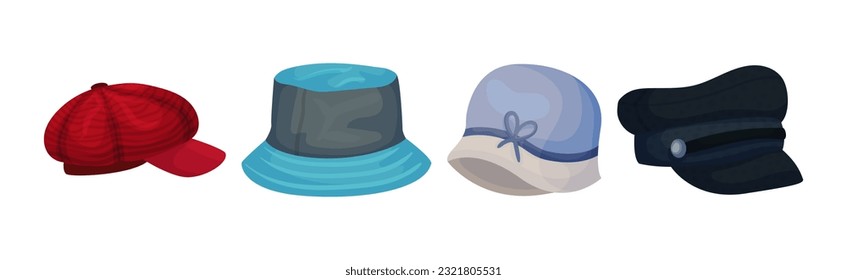 Different Hats and Headdress for Head Cover Vector Set