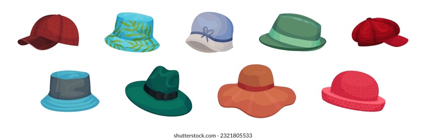 Different Hats and Headdress for Head Cover Vector Set