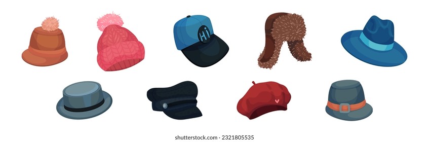 Different Hats and Headdress for Head Cover Vector Set