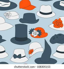 Different hats seamless pattern, vector