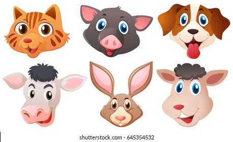 Diferentes cabezas de tierna ilustración de animales