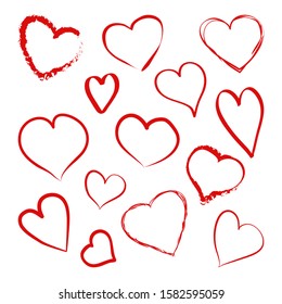 Different heart hand drawn, line art. Elements for design greeting card. Vector illustration
