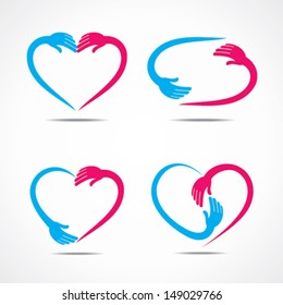 different heart shape symbol design with hand vector