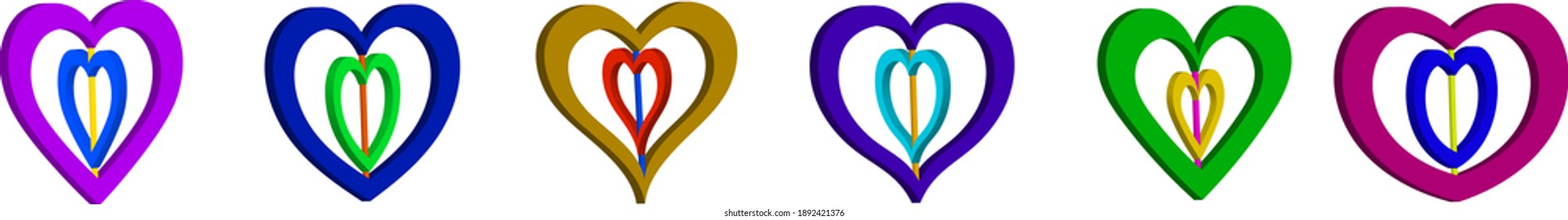 different heart shapes in 3d, holiday heart decorations for Valentine's Day on February 14