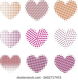 Different heart shapes in halftone pattern