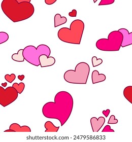 Different heart for Valentines day. Seamless pattern. Love and romantic. Hand drawn style. Vector drawing. Design ornaments.