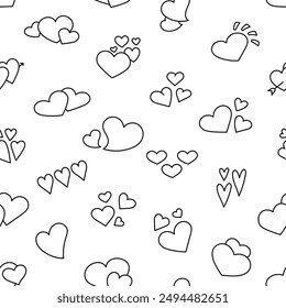 Different heart for Valentines day. Seamless pattern. Coloring Page. Love and romantic. Hand drawn style. Vector drawing. Design ornaments.