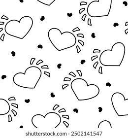 Different heart for Valentines day. Seamless pattern. Coloring Page. Love and romantic. Hand drawn style. Vector drawing. Design ornaments.
