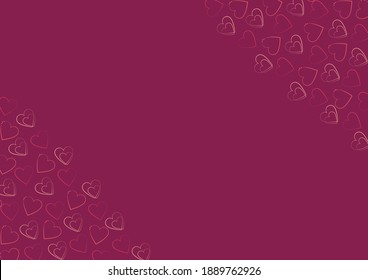Different hearts created on dark pink background. Free space for text. Romantic decoration elements. Wedding card, Valentine's Day. Vector illustration.