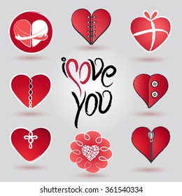different hearts icon and logo design set for valentine's day