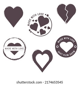 Different hearts made with love Black and white. Heart, love, romance or Valentine's day. Vector illustration.