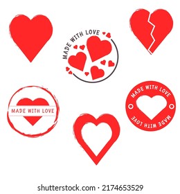 Different hearts made with love. Heart, love, romance or Valentine's day. Vector illustration.