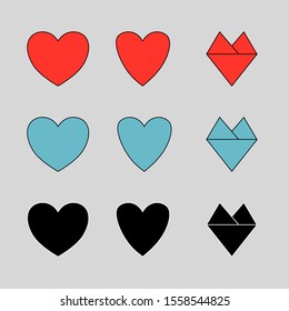 Different hearts on gray background. Con be used for greeting cards, decorating, web design.