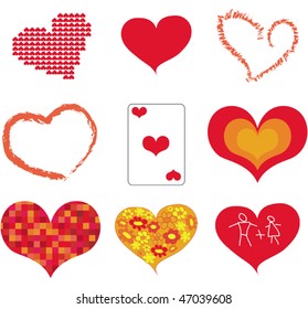 Different hearts on a white background