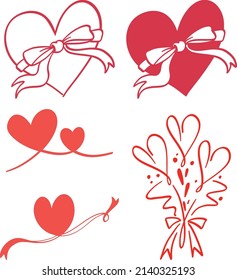 Different hearts set in doodle style illustration