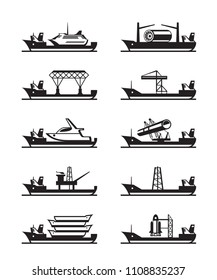 Different heavy lift ships - vector illustration