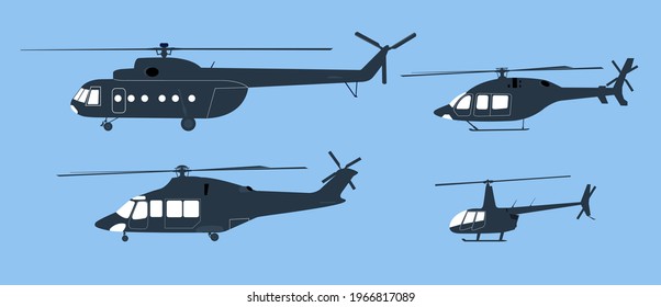 Different helicopter icons set. Vector illustration.
