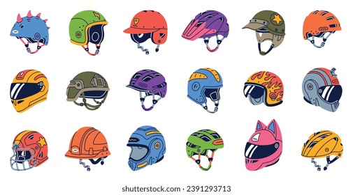 Different Helmet as Gear for Head Protection Vector Set