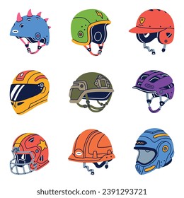 Different Helmet as Gear for Head Protection Vector Set